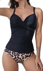 Costum de baie din 2 bucati pentru femei top negru si slip inalt S
