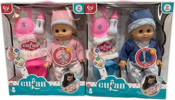 papusa care piuie cu oliță și scutec in cutie 2 culori