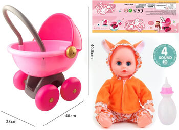Caruta pentru Papusi 4040 cu Bebeluș Care Plange