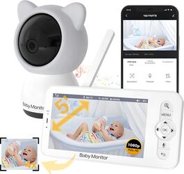 Baby Monitor WiFi 2in1 cu Camera Audio-Video Multi View VisionHub® UltraHD/5&rdquo Night Vision Aplicatie Telefon Rotire 355° /90° Zoom 4X pentru Supraveghere Bebe 3000mAh