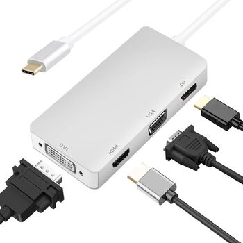 Docking station helos HUB, USB 3.1 Type-C statie/DisplayPort/HDMI/DVI/VGA, PREMIUM 4K, argintiu