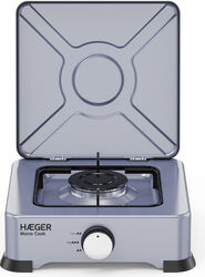 Aragaz portabil cu 1 arzator HAEGER MONO COOK, anticoroziv, aluminiu, Suprafata emailata usor de curatat, Manere decorative inox, Argintiu