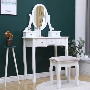 Set masă de toaletă 140x80x40 cm oglindă și scaun incluse 5 sertare