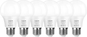 Bec LED LEPRO 100089-WW-EU-6, E27, A60, 8,5 W (60 W), 806 lm, 2700 K (lumina calda), 180 , pachet de 6 bucăți