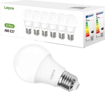 Bec LED LEPRO 100090-DW-EU-6, E27, A60, 8,5 W (60 W), 806 lm, 6500 K (alb rece), 180 , pachet de 6 bucăți