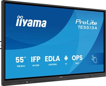 iiyama TE5513A-B3AG Panou Interactiv Plat IFP 55" IPS 4K IR 40-puncte PureTouch Bonded Android 14 Google EDLA Difuzoare Subwoofer
