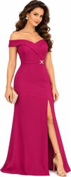 Rochie Eleganta lunga StarShinerS cu umeri goi M INTL Fucsia