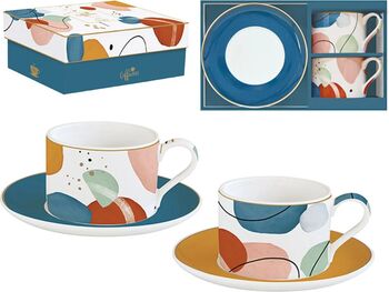 Set porțelan 2 cești și farfurioare Shapes 240 ml Easy Life