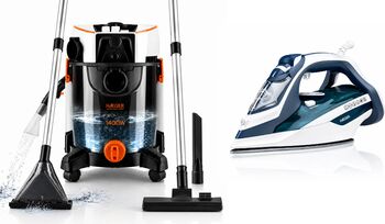 Pachet promo Aspirator cu spalare prin injectie - extractie HAEGER ULTRA CLEAN, putere 1400W + Fier de calcat cu abur HAEGER ULTRA STEAM, Talpa ceramica, 2800W