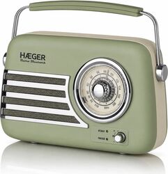 Radio vintage cu Bluetooth HAEGER RETRO BLUETOOTH, 4 moduri Bluetooth FM USB AUX, Autonomie până la 20 ore, Difuzor 5W cu amplificator 3W, Baterie încorporată cu încărcare USB-C, Verde
