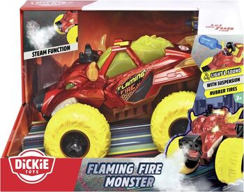 Dickie MAȘINA DE TEREN FLAMING FIRE MONSTER CU LUMINI SUNETE SUSPENSII SI FUNCȚIE ABUR 25CM