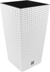 Ghiveci de flori patrat RATO square 32.5 x 32.5 cm H 61 cm 21/49 L imitatie ratan alb Prosperplast