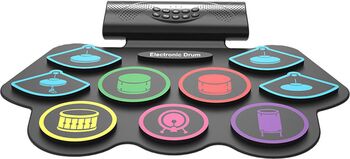 Set tobe electronice MaGeCa® cu pedale de picior Design compact si portabil 9 Pad-uri de tobe colorate Difuzor dublu incorporat Silicon 100 rezistent la apa Negru
