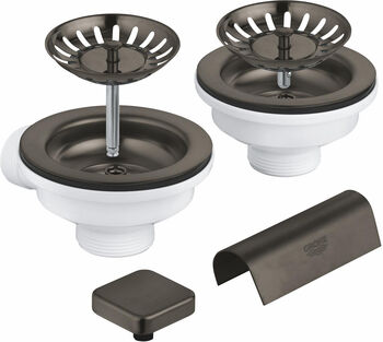 Set evacuare pentru chiuvetă bucătărie Grohe, Waste set sink with excenter (2 bowls), pt chiuvetă cu 2 cuve, evacuare automata cuva mare, evacuare manuală cuva mica, placuta preaplin, pt chi