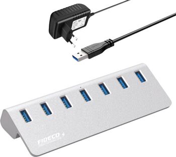 Hub USB Cu 7 porturi USB 3.0 FIDECO Type-C Adaptor Multiport portabil din Aluminiu 350mb/s alimentare PC/Priza 5 Gbps Gri