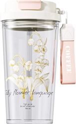 Pahar reutilizabil cu capac pai și bareta de transport imprimeu floral 550 ml PC + PP eCarla BD29
