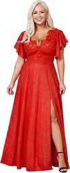 Rochie eleganta si lunga cu broderie CHARLOTTE marime 54 Plus Size brocart delicat cu fanta discreta pe picior perfecta pentru Cununie Civila Nunta Petrecere de Craciun Petrecere de R