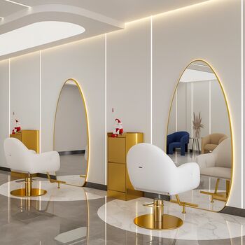 Consola de frizerie barbershop și cosmetica cu oglindă LED 180x90 cm aurie