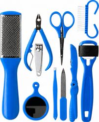 Set de accesorii pentru manichiura oglinda foarfece raza pila aparat de ras albastru