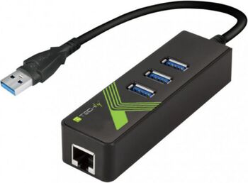 Adaptor Techly IDATA USB-ETGIGA-3U2 USB-A male - RJ45 female 3 x USB-A Hub Black