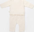 Set bluzita petrecuta si pantaloni lungi din muselina BabyCosy 100 bumbac organic Ecru Marime 9-12 luni