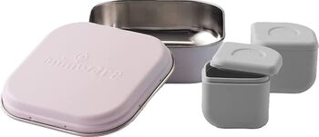 Set cutie cu 2 silipods pentru mancare bebelusi Miniware Grow bento 3 piese Cotton Candy+Grey