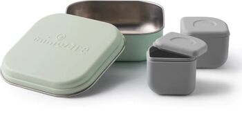 Set cutie cu 2 silipods pentru mancare bebelusi Miniware Grow bento 3 piese Keylime+Grey