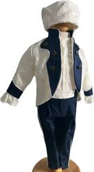 Costum print Nicolas cu broderie 4 piese sacou pantalon camasa caciulita alb/ bleumarin 0-3 luni 50-62 cm