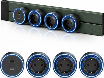 Sistem priza mobila pe sina modulara 60 x 8.6 cm 32 A 220-250 V verde masliniu 1 x stecher USB-A/USB-C 3 x stecher ingropat negru - COBI SMART®