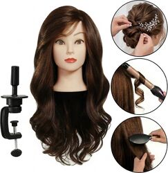 Cap de antrenament Alinka 90 cm brown par mixt 60 + suport pentru coafat și frizerie cap manechin pentru practica
