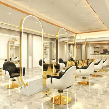 Consola coafura frizerie cosmetica oglindă LED 190x80 dublă fata aurie pe baza de piatra