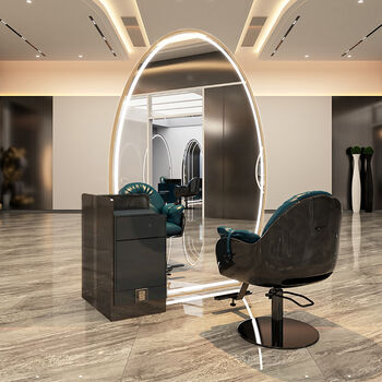 Consola de coafura și frizerie cu oglindă LED dublă 220x120 cosmetica aurie