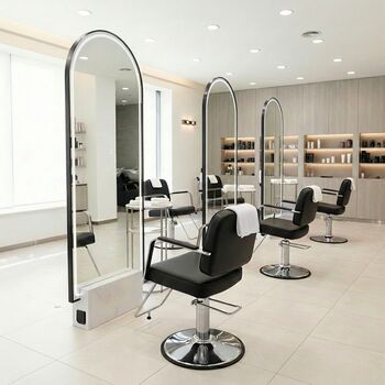 Consola de salon profesionala cu oglindă LED 190x80 dublă fata neagră cu baza de piatra
