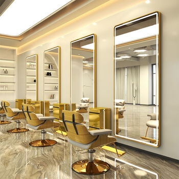 Consola frizerie barbershop cosmetica cu oglindă LED 170x70 PRO aurie