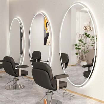 Consola profesionala pentru coafor frizerie și cosmetica cu oglindă LED rotundă argintie 180x90 PRO