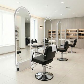 Statie coafura frizerie cosmetica cu oglindă LED 200x80 dublu-laterala argintie pe baza de piatra