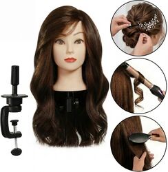 Cap de antrenament Alinka 80 cm saten par mixt 60 + suport cap manechin coafor pentru coafat și exersat