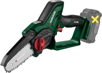 Ferastrau cu lant Parkside 20V fara baterie si incarcator lungime de taiere de 15cm viteza de 8m/s protectie lama pentru taiat maruntire crengi lemn etc