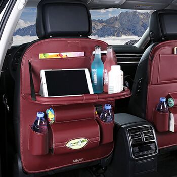 Organizator Auto Multifunctional pentru Spatar Scaun Masa Rabatabila Suport Tableta Suport Sticle Buzunare pentru Accesorii Servetele si Jucarii Copii Piele Ecologica Premium Rosu Pr