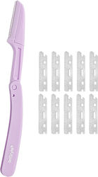 Set 1 brici cu 10 Lame de Rezerva Pentru Retusare si Indreptare Sprancene si alt Par Facial Unisex Violet Pristyle®