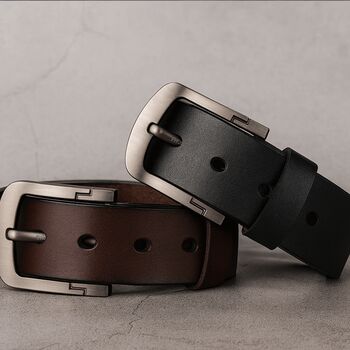 Set 2 Curele Barbati Piele Naturala Premium Catarama Metalica Rezistenta cu Design Modern Accesorii Elegante si Versatile Negru si Maro 120 cm PriStyle®