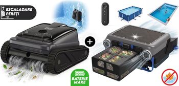 Pachet complet piscină Robot curățare iHunt BRO Robo Pool SUPREME 110W + iHunt BRO Robo Skimmer Solar pentru Linia Apa Piscină
