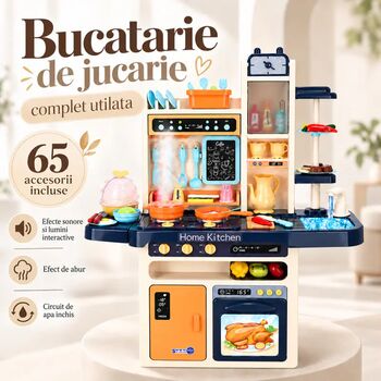 Bucătărie copii abur rece efecte sonore și lumini circuit închis robinet apa 65 piese 93x71x28 cm