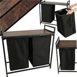 Coș mare de rufe cu două compartimente cu raft și blat din lemn model LOFT culoare neagră