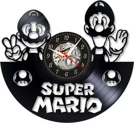 Ceas de perete decorativ realizat din disc de vinil Model Super Mario și Luigi Nintendo Ciupercute Cadran Skeleton Negru 30 cm