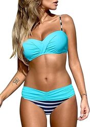 Costum de Baie albastru Dama 2 Piese Bikini cu Design Petrecut Bretele Reglabile 2XL