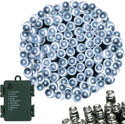 Instalație lumini de exterior pentru grădină 5 metri 50 LED-uri cu baterii alb