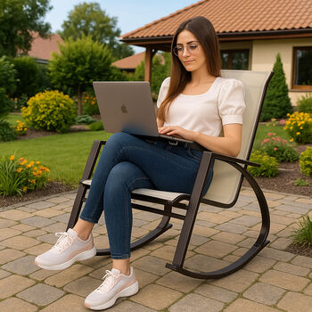 Scaun balansoar de grădină din metal și textil 60x104x95 cm capacitate 120 kg crem