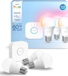 Kit 3 becuri LED Smart PHILIPS Hue Essential E27 8W 806lm Wi-Fi lumina variabila + Consola