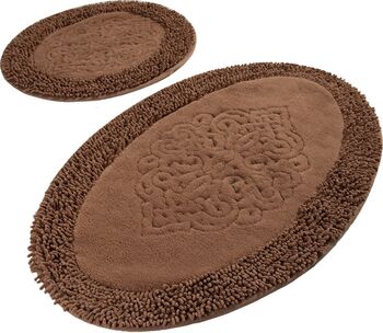 Set 2 covorase baie bumbac 50x60cm 60x100cm Alessia Home Piante Oval - Brown